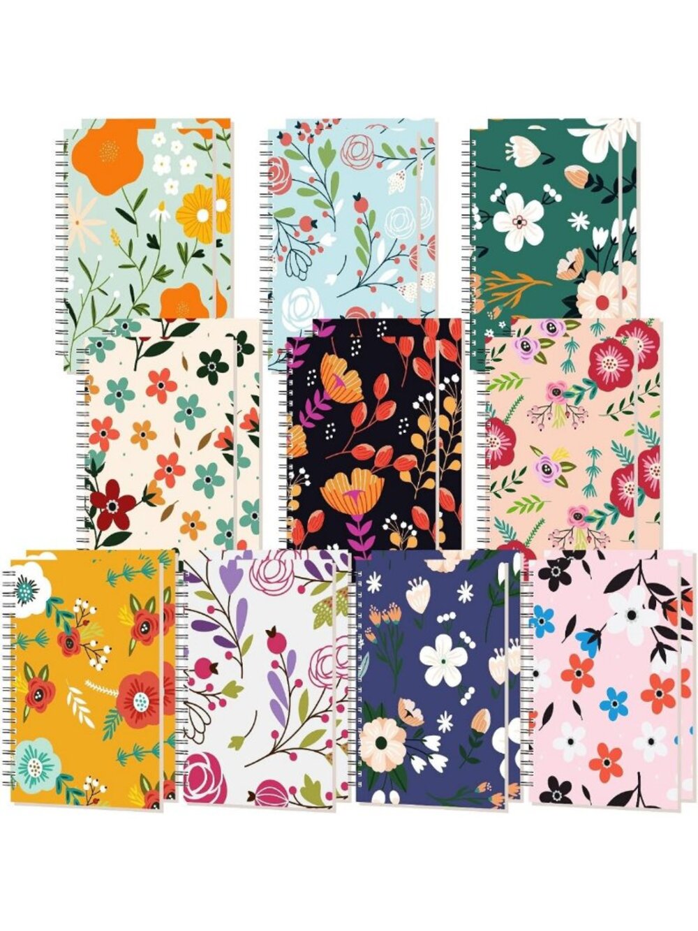Floral Spiral Notebooks Set of 20 | A5 Lined Journals | Hardcover, 8.3x5.9